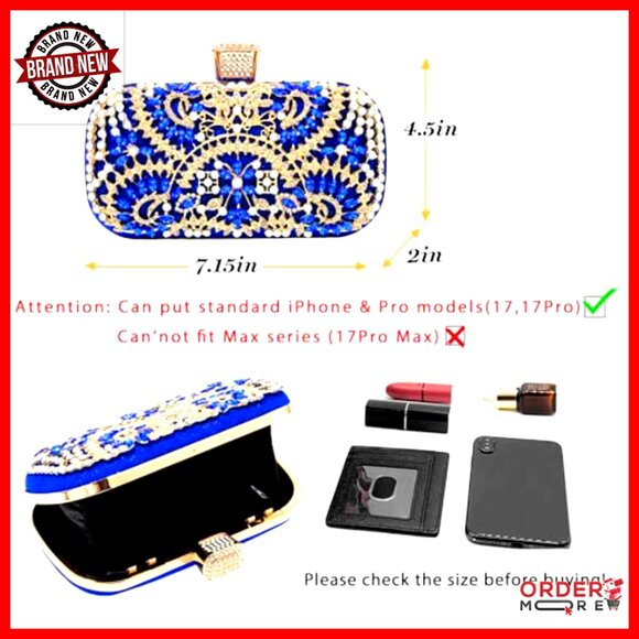 Rhinestone Evening Clutch with Chain Strap, 7.15x4.5 Inches, Wedding Prom - Picture 6 of 7